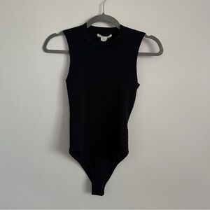 Happily Grey Ribbed Mock Sleeveless Black Bodysuit-Juniors Size Large